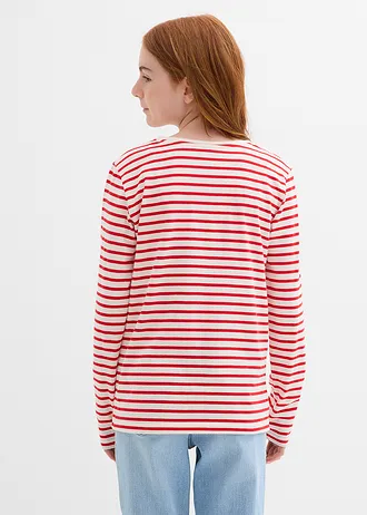 Tričko s dlouhým rukávem, z čisté organické bavlny (3 ks v balení) • jahodovo-přírodní bílá s proužky + tmavě modrá + šedý melír • bonprix obchod