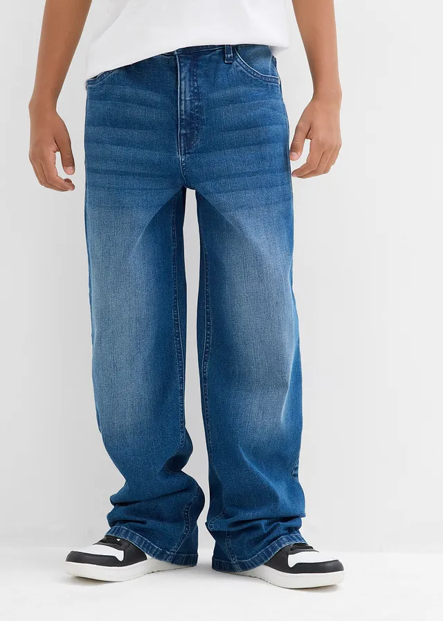 Jean droit, large et extensible • bleu moyen denim • product-page.page-title-suffix