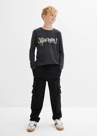 Triko s dlouhým rukávem a potiskem • antracitový melír s potiskem • bonprix obchod