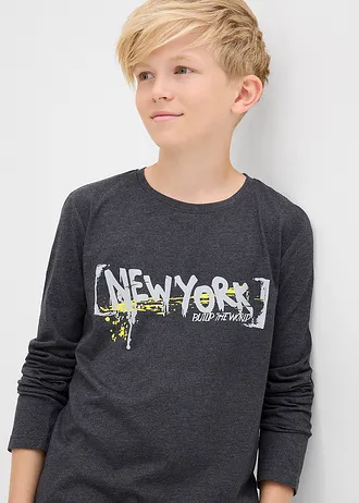 Triko s dlouhým rukávem a potiskem • antracitový melír s potiskem • bonprix obchod