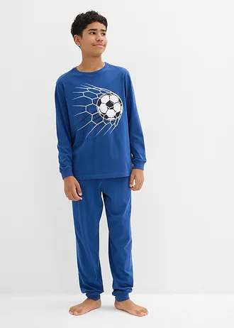 Pyjama van puur biologisch katoen, Kleur: gentiaanblauw met print