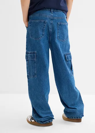 Loose-Fit džínsy, kapsáčové, s prestaviteľným pásom, rovné • stredne modrá denim • obchod bonprix