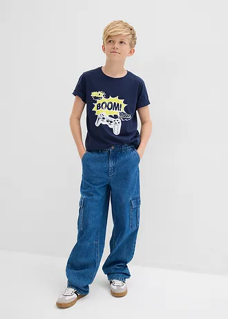 Loose-Fit džínsy, kapsáčové, s prestaviteľným pásom, rovné • stredne modrá denim • obchod bonprix