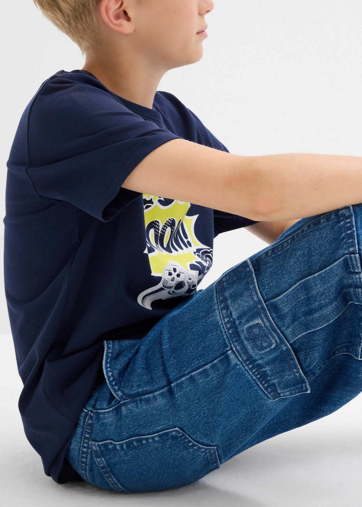 Cargo džíny Loose Fit, s nastavitelným pasem, Straight • středně modrý denim • bonprix obchod