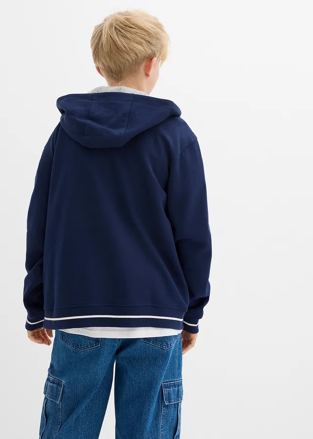 Gilet style universitaire à capuche en molleton 100% coton, Couleur: bleu foncé