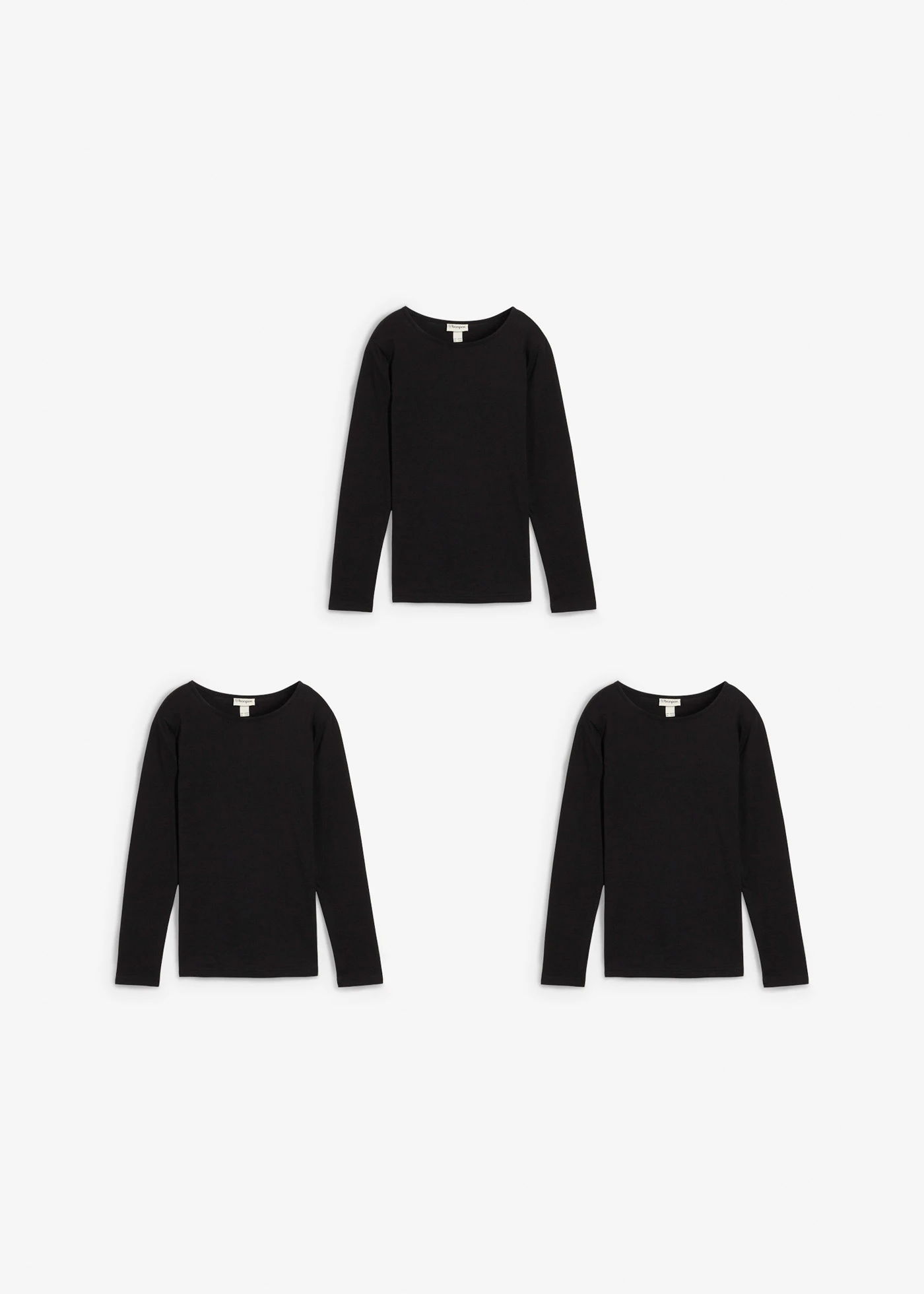 Triko s dlouhým rukávem, z čisté bavlny (3 ks) • černá • bonprix obchod