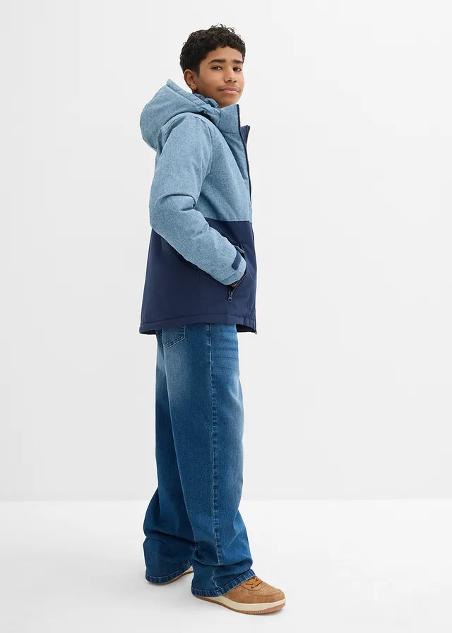 Gewatteerde winterjas in colourblocking met capuchon • donkerblauw/golfblauw gemêleerd • product-page.page-title-suffix