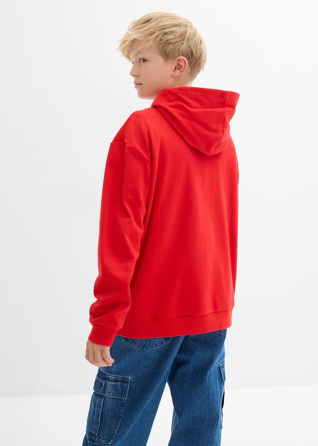Hoodie van katoen, Kleur: aardbeirood