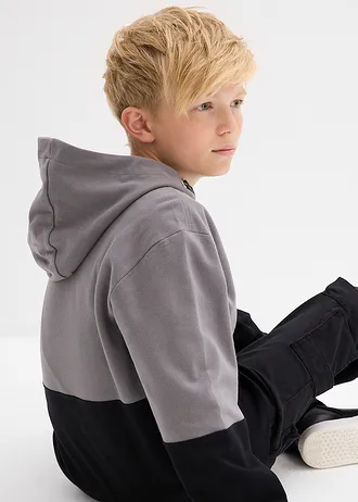 Sweat-shirt à capuche garçon • gris fumé-noir imprimé • Boutique bonprix