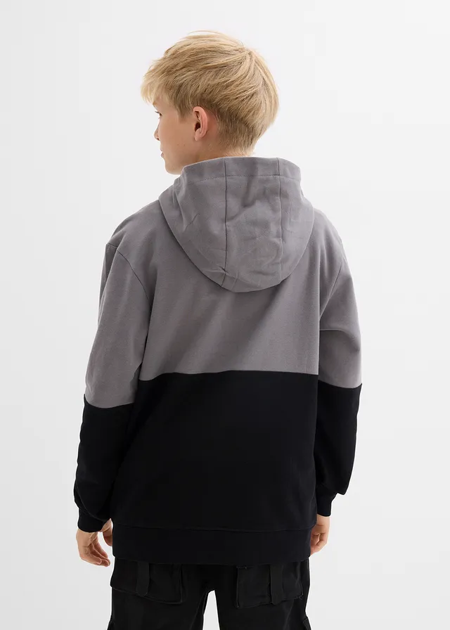 Sweat à capuche 100% coton, Couleur: gris fumé/noir imprimé