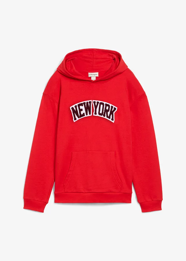 Hoodie van katoen, Kleur: aardbeirood
