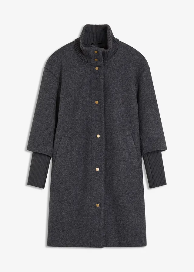 Krátký kabát ve vlněném vzhledu • antracitový melír • bonprix obchod