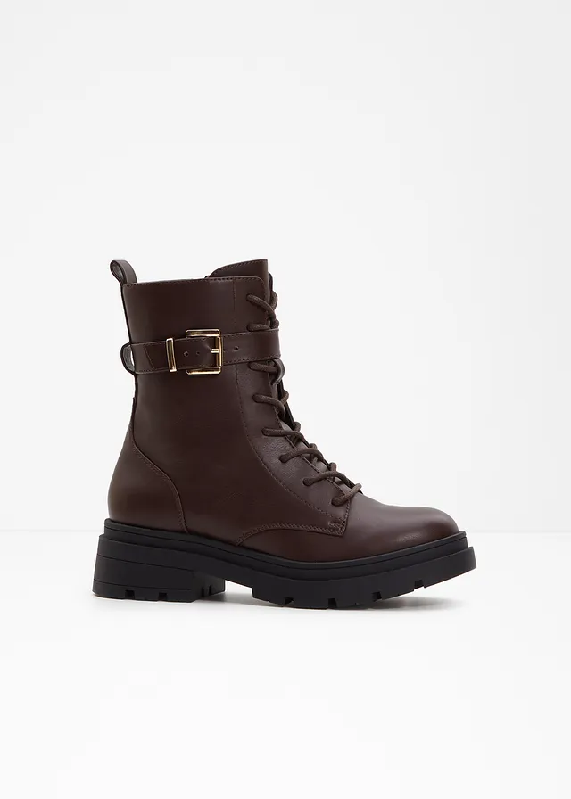 Boots lacées avec boucle, Couleur: marron foncé
