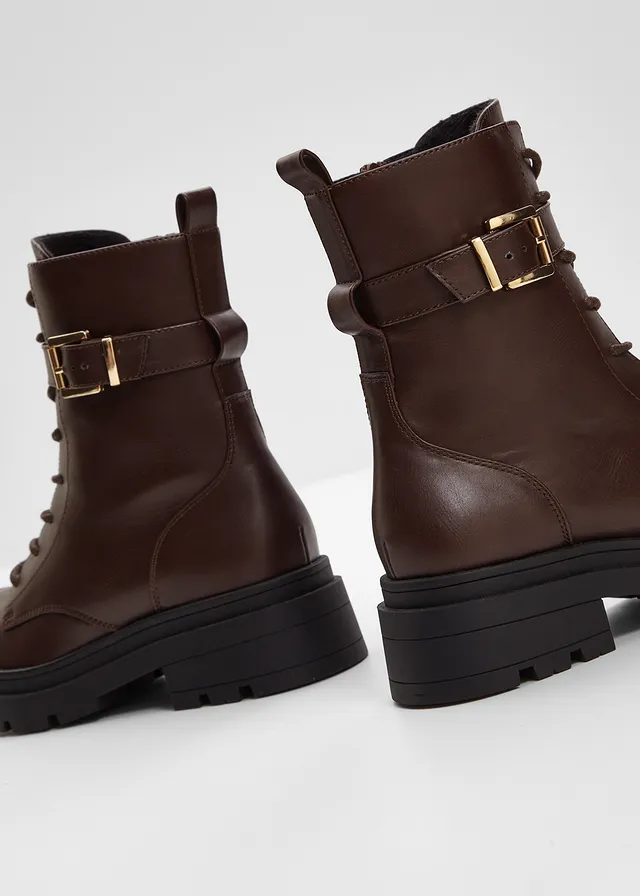 Boots lacées avec boucle, Couleur: marron foncé