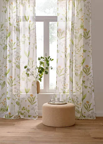 Voilage à imprimé floral (1 pce) • blanc-vert • Boutique bonprix