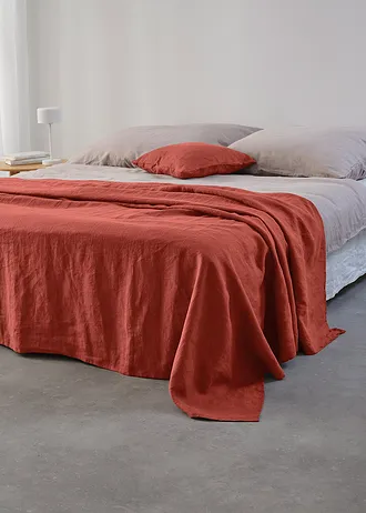 Přehoz na postel z kvalitního lnu • cihlově červená • bonprix obchod