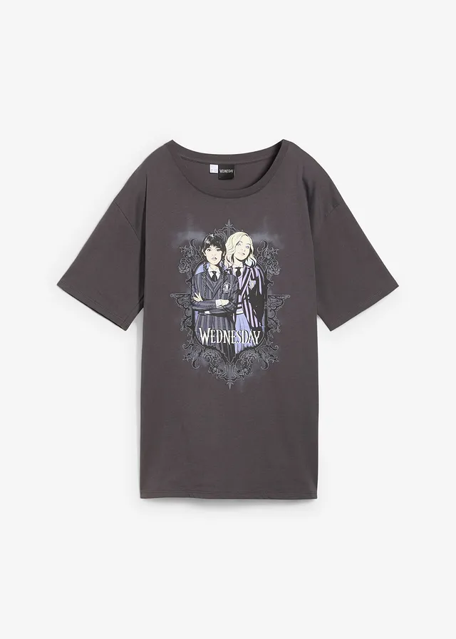 T-shirt Wednesday van puur katoen, Kleur: donkergrijs met print
