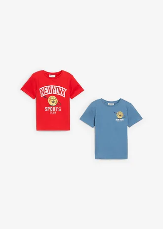 Tričko z čisté organické bavlny (2 ks v balení) • jahodová + modrozelená s potiskem • bonprix obchod