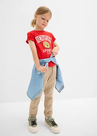 Tričko z čisté organické bavlny (2 ks v balení) • jahodová + modrozelená s potiskem • bonprix obchod