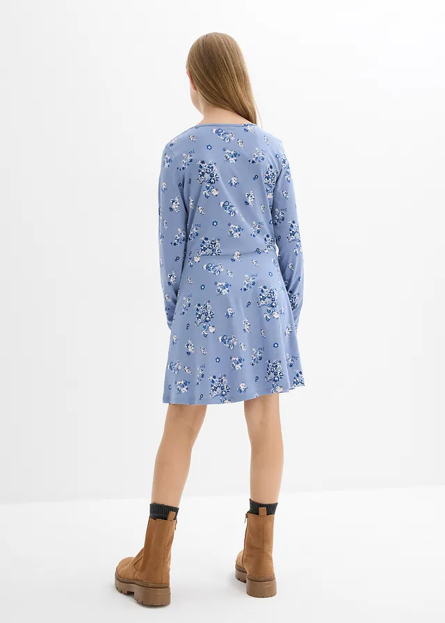 Jersey jurk van biologisch katoen, Kleur: donkerblauw gebloemd