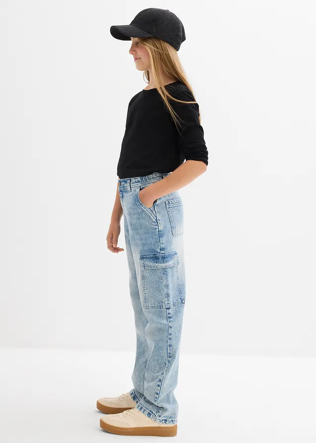Wijde cargo jeans, mid waist • ijsblauw denim • product-page.page-title-suffix