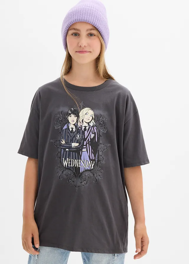 T-shirt Wednesday van puur katoen, Kleur: donkergrijs met print