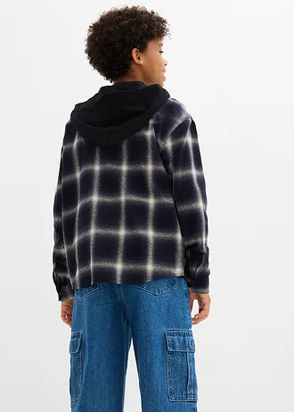 Flanelová košile s dlouhým rukávem a kapucí • černá kostkovaná • bonprix obchod