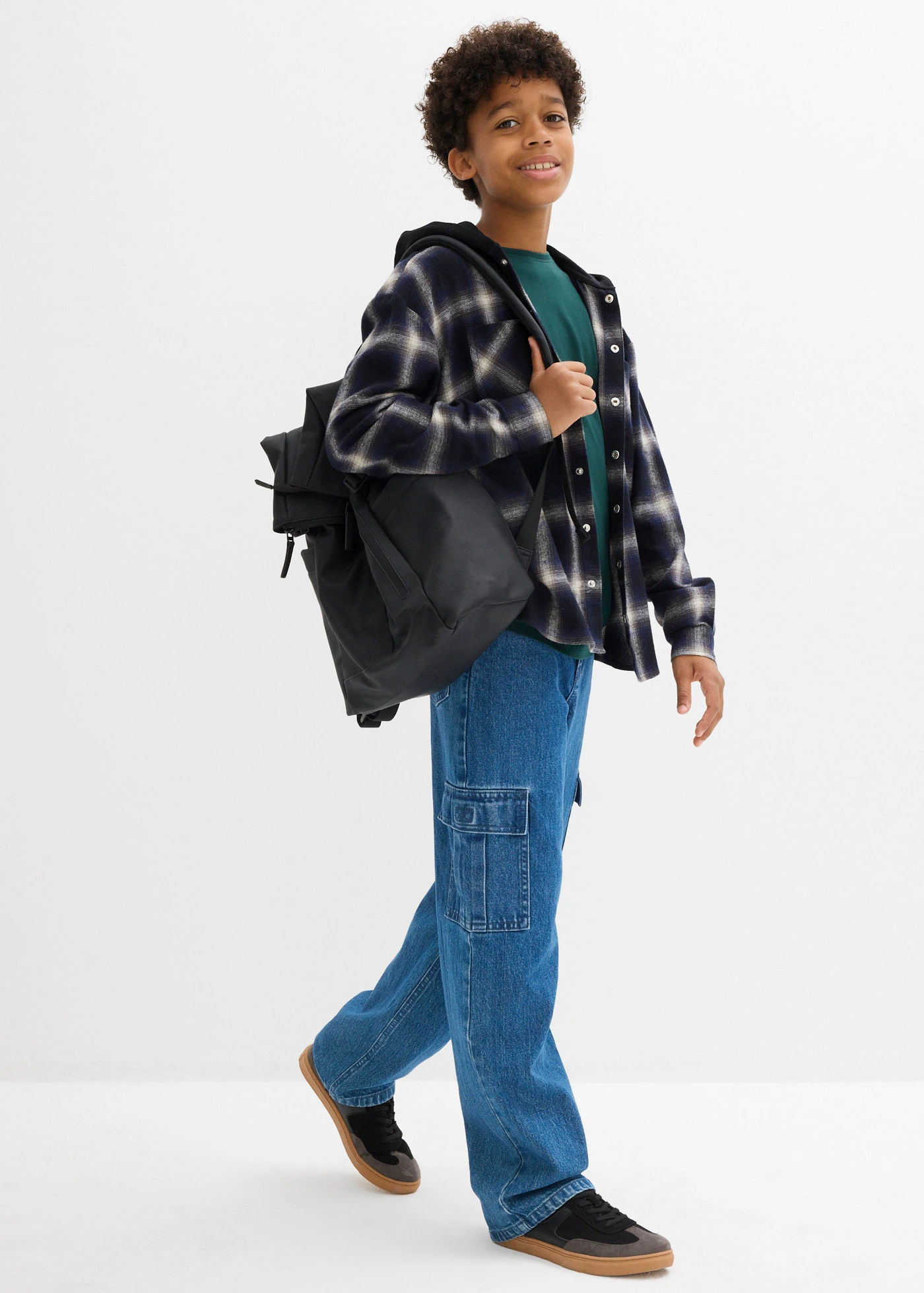 Flanelová košile s dlouhým rukávem a kapucí • černá kostkovaná • bonprix obchod