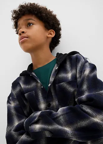 Flanelová košile s dlouhým rukávem a kapucí • černá kostkovaná • bonprix obchod