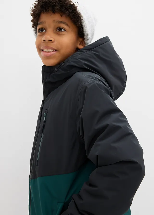Waterdichte winterjas in colourblocking met capuchon • diepgroen/zwart • product-page.page-title-suffix