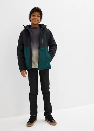 Parka d’hiver imperméable à capuche, style color block • vert profond/noir • Boutique bonprix