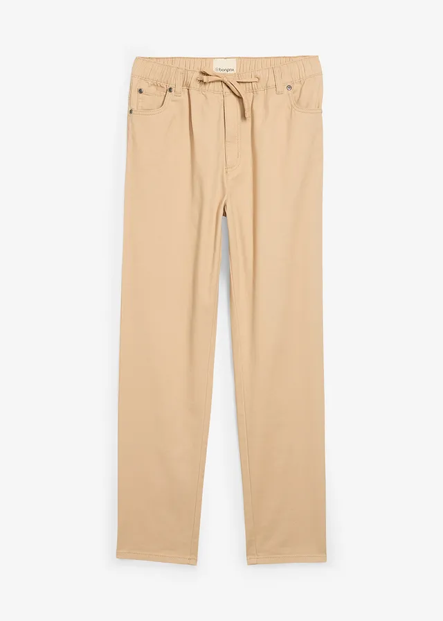 Pantaloni drepți cu elastic și șiret în talie din bumbac 100%, Regular Fit