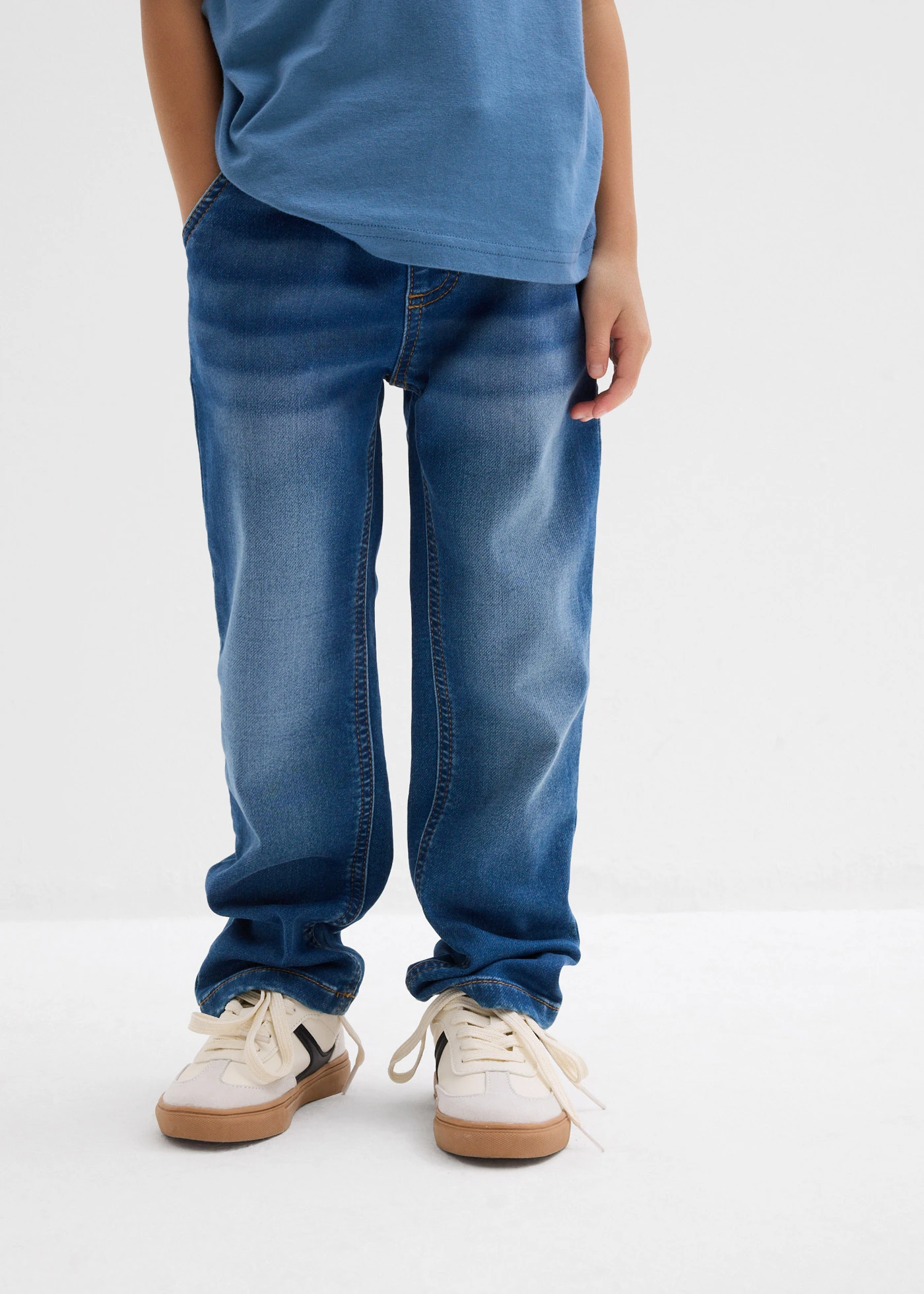 Džíny bez zapínání, z teplákoviny, Regular Fit, Straight • modrý denim • bonprix obchod