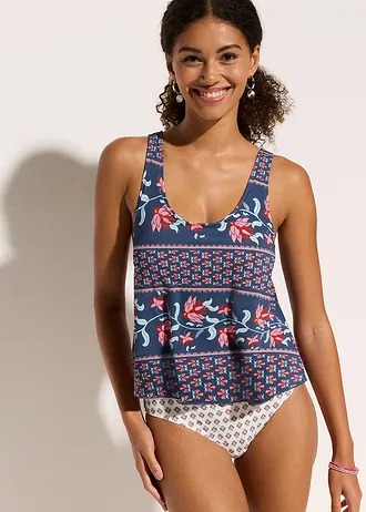 Maillot 1 pièce tankini • bleu/rose imprimé • Boutique bonprix