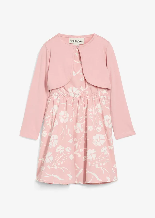Jurk en bolero van katoen (2-dlg. set), Kleur: asroze-naturel gebloemd