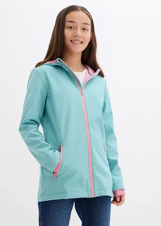 Waterafstotende softshell jas met capuchon • lichtturkoois/frambozenroze • bonprix online shop