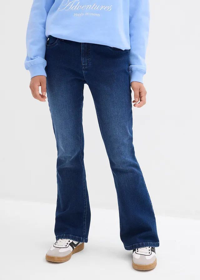 Flared jeans, low waist, Kleur: blauw denim