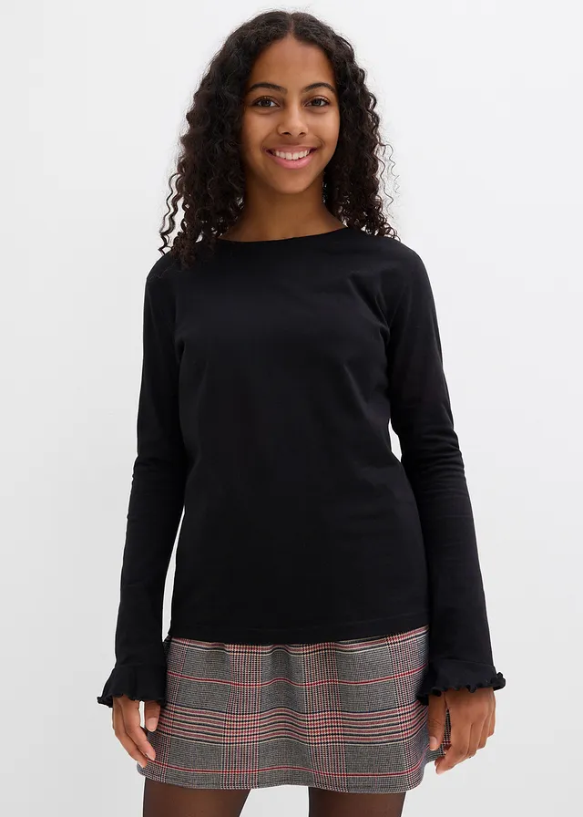 Longsleeve in een elastische katoenmix, Kleur: zwart