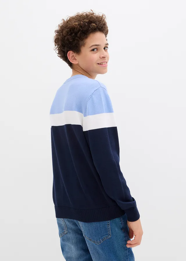 Pull en fine maille 100% coton • bleu foncé-écru-bleu nacré • product-page.page-title-suffix