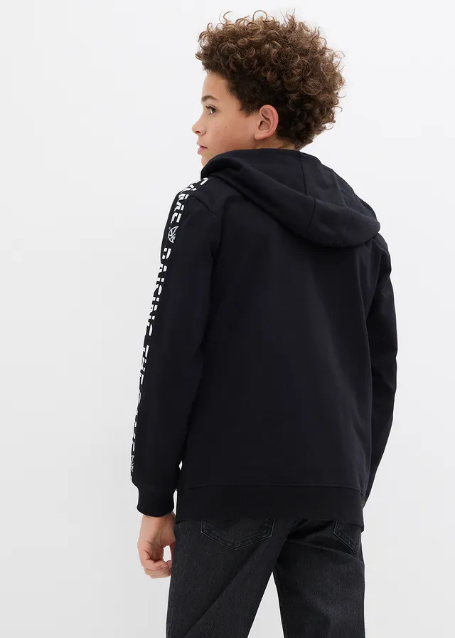 Sweatvest met capuchon van biologisch katoen, Kleur: zwart