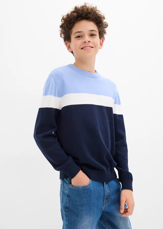 Pull en fine maille 100% coton • bleu foncé-écru-bleu nacré • product-page.page-title-suffix