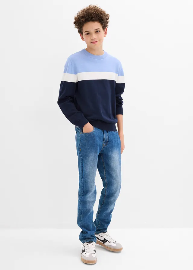 Pull en fine maille 100% coton • bleu foncé-écru-bleu nacré • product-page.page-title-suffix