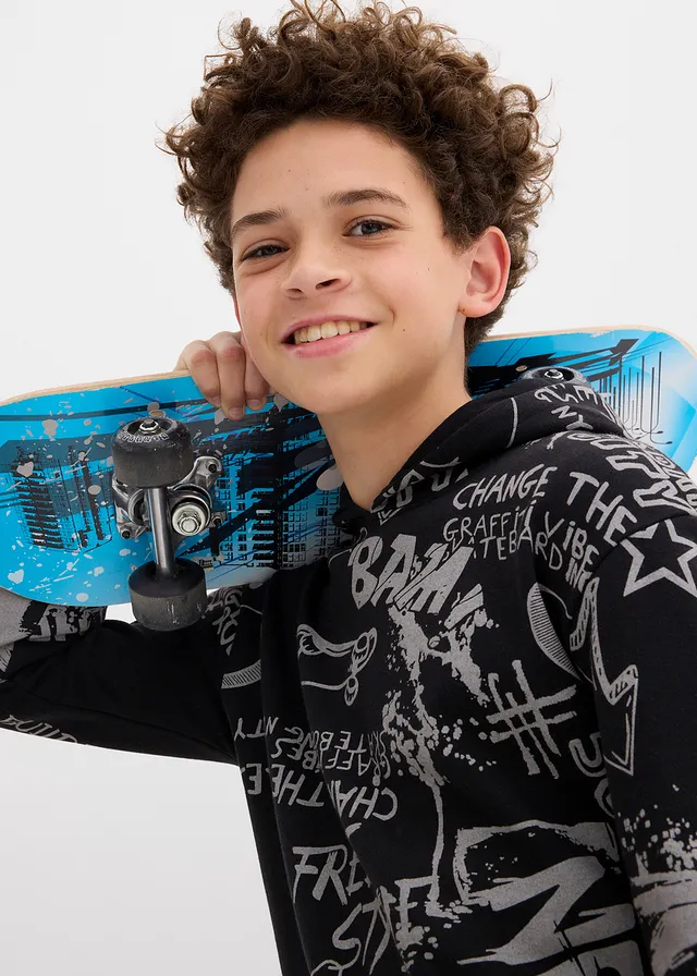 Hoodie van zachte katoenmix • zwart grafische print • product-page.page-title-suffix