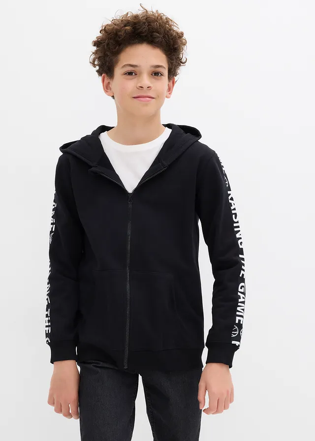 Sweat zippé à capuche, Couleur: noir