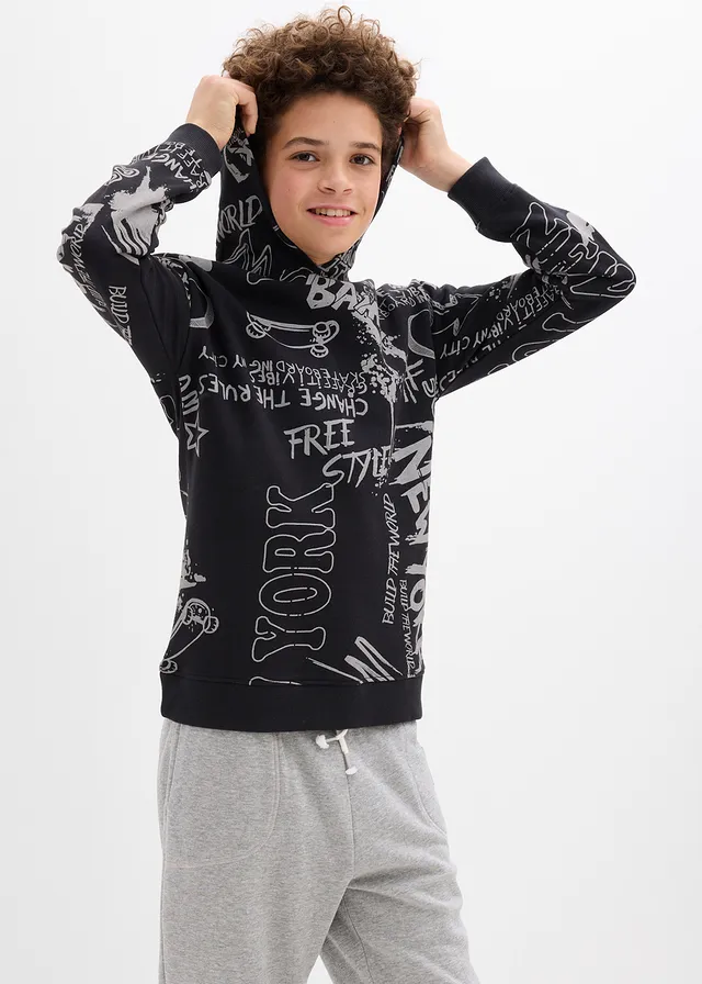 Hoodie van zachte katoenmix, Kleur: zwart grafische print