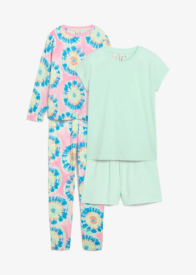 Pijama + pantaloni scurți cu bumbac organic moale (set/4 piese)