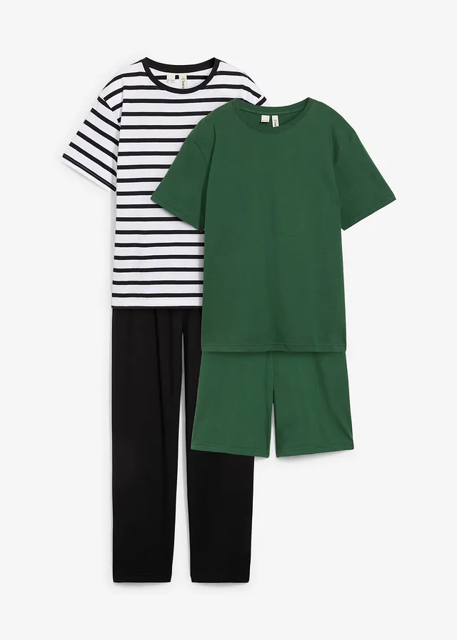 Pijama + pantaloni scurți cu bumbac organic moale (set/4 piese)