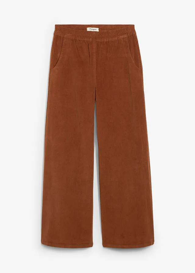 Pantalon en velours côtelé, taille haute élastiquée