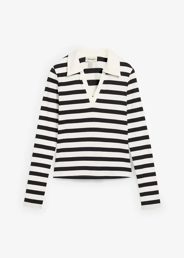 Bluză tricot polo cu mâneci lungi din material ripsat