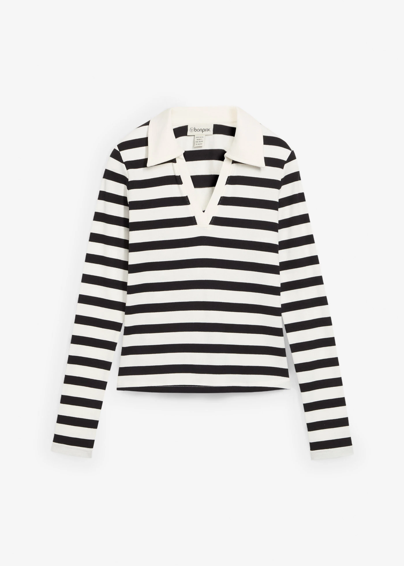 Triko polo s dlouhým rukávem, z žebrového materiálu • přírodní bílo-černá s proužky • bonprix obchod